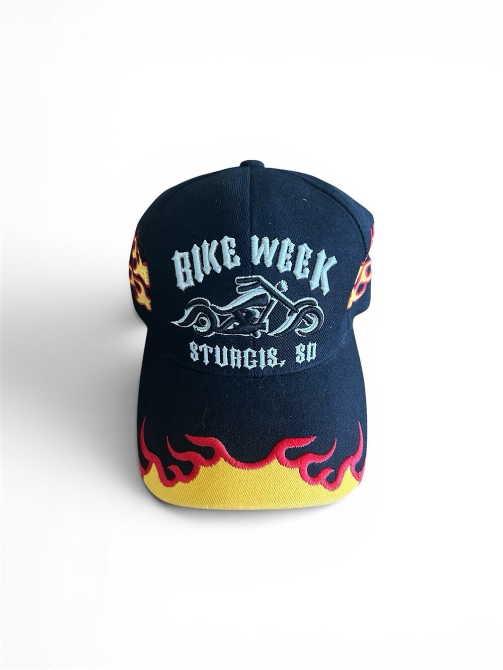 Mens Sturgis Bike Week Baseball Cap with Flame Detail Black and Orange